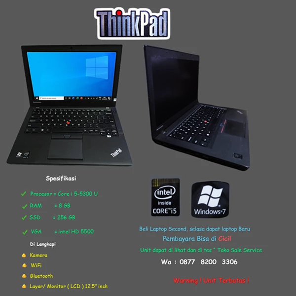 Laptop LENOVO THINKPAD Proccsor Core i5-5200U RAM 8 GB SSD 128 GB VGA inter HD 5500  ( second )