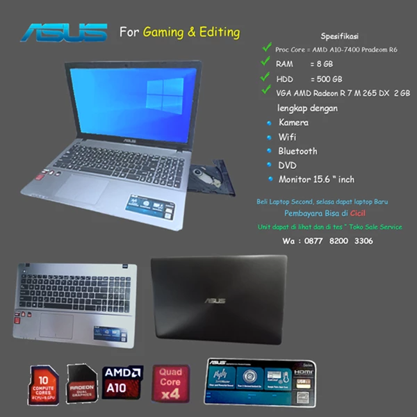 Laptop ASUS untuk Game & Editing Proccsor AMD A10-7400 RAM 8 GB HDD 500 GB VGA AMD Radeon R6 ( second )